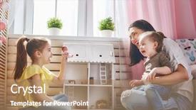  Presentation with play kids - PPT theme consisting of daughters girls play with doll background and a coral colored foreground