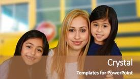  Presentation with school bus - Beautiful slide deck featuring daughters together by the school backdrop and a coral colored foreground