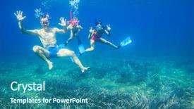  Presentation with annual dinner under the sea - Amazing slide set having portrait of a happy dad backdrop and a ocean colored foreground