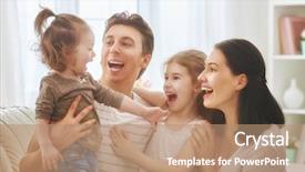  Presentation with father birthday - Audience pleasing PPT theme consisting of daughters with mother congratulate dad backdrop and a coral colored foreground