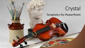  Presentation with david statue - PPT theme enhanced with david statue - still life representing the arts background and a light gray colored foreground