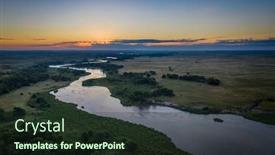  Presentation with river forest - Amazing PPT theme having dawn-over-dismal-river-meandering backdrop and a wine colored foreground