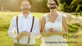  Presentation with bride - Presentation design enhanced with day bride and groom vintage background and a yellow colored foreground