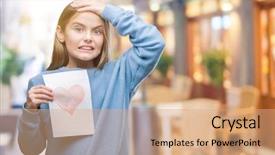  Presentation with beautiful young girl red - PPT theme with day card with red heart background and a coral colored foreground