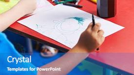  Presentation with child care - Presentation design enhanced with day care - child drawing person on paper background and a teal colored foreground