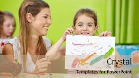  Presentation with self - Beautiful theme featuring day care - girl showing self drawn painting backdrop and a coral colored foreground