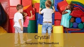  Presentation with helping - Beautiful presentation design featuring day care - many children helping together backdrop and a gold colored foreground