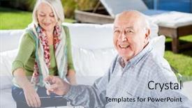  Presentation with senior care - Amazing PPT layouts having day care - portrait of happy senior man backdrop and a light blue colored foreground