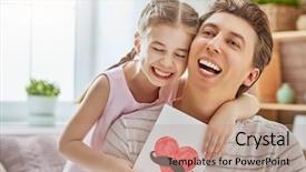  Presentation with kid s happy fathers day - Presentation design with day child daughter congratulates dad background and a coral colored foreground