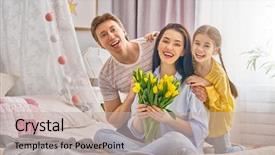  Presentation with give - Slide set consisting of day child daughter with dad background and a mint green colored foreground