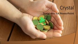  Presentation with hands holding - Presentation theme having day concept - hands holding golden background and a coral colored foreground