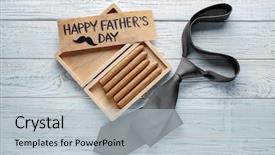  Presentation with kid s happy fathers day - Presentation theme consisting of day concept cigars and tie background and a light gray colored foreground