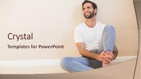  Presentation with new home - Beautiful slides featuring day dreaming - happy man sitting on floor backdrop and a lemonade colored foreground