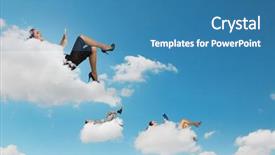  Presentation with tablet - Slide deck featuring day dreaming - image of businesspeople lying background and a teal colored foreground