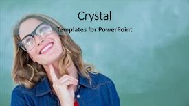  Presentation with teacher - Colorful presentation design enhanced with day dreaming - smiling geeky teacher standing backdrop and a light blue colored foreground