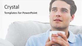  Presentation with coffee cup diary - Amazing presentation design having day dreaming - thoughtful man holding a cup backdrop and a white colored foreground