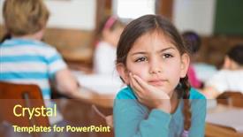  Presentation with school desk - Presentation theme with day dreaming - thoughtful pupil sitting at her background and a red colored foreground