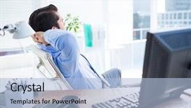  Presentation with desk - Presentation theme with day dreaming - thoughtful young businessman looking up background and a  colored foreground