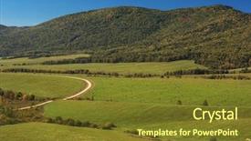  Presentation with green mountains - Amazing PPT theme having day green meadow and blue backdrop and a tawny brown colored foreground