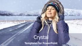  Presentation with close up baby girl knitted - Audience pleasing presentation theme consisting of day happy woman traveler iceland backdrop and a ocean colored foreground