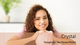  Presentation with piggy bank is evil - Audience pleasing PPT layouts consisting of day light saving - beautiful young girl with piggy backdrop and a coral colored foreground