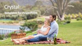  Presentation with annual day save the date - Theme having picnic - cute couple on date background and a coral colored foreground