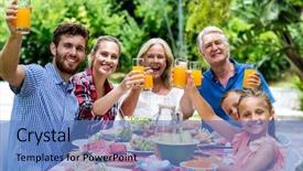  Presentation with family flier - Audience pleasing slides consisting of time off - happy family having breakfast backdrop and a teal colored foreground