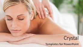  Presentation with relaxing - Theme featuring day spa - close up of a smiling background and a coral colored foreground