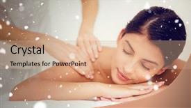 Presentation with snow - PPT layouts enhanced with day spa - snow against pretty brunette enjoying background and a coral colored foreground