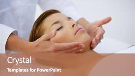  Presentation with facial - PPT layouts with day spa - young woman relaxing during facial background and a coral colored foreground