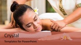  Presentation with spa day - Presentation featuring full body - indonesian asian woman in wellness background and a coral colored foreground