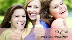  Presentation with friends - Colorful PPT theme enhanced with day woman - friends with thumbs up backdrop and a lemonade colored foreground