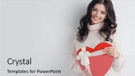  Presentation with gift - PPT layouts with day woman - young girl with red heart-shaped background and a light gray colored foreground