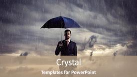  Presentation with umbrella protection - Cool new presentation theme with rainfall - businessman with umbrella standing backdrop and a coral colored foreground