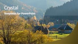  Presentation with autumn morning - Amazing PPT theme having the mountain village foggy backdrop and a light blue colored foreground
