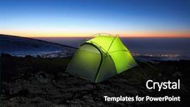  Presentation with green trees in park - Colorful presentation enhanced with sunset sunrise camping background - illuminated green tent at dawn backdrop and a black colored foreground