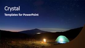  Presentation with campfire - PPT theme having lighting tent campfire and etna background and a navy blue colored foreground
