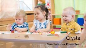  Presentation with daycare - Presentation design consisting of daycare - kids doing arts and crafts background and a coral colored foreground