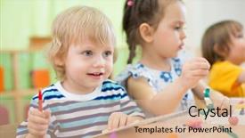  Presentation with kids - Cool new presentation with daycare - kids making arts and crafts backdrop and a coral colored foreground