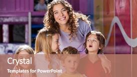 Presentation with young children - Slide deck consisting of daycare - portrait of happy young teacher background and a coral colored foreground