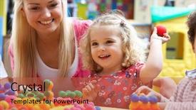  Presentation with daycare - Colorful slides enhanced with daycare - young woman playing with girl backdrop and a red colored foreground