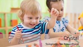  Presentation with arts and crafts - PPT theme featuring daycare center - happy children doing arts background and a coral colored foreground