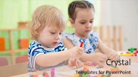  Presentation with craft for kids child art - PPT layouts enhanced with daycare center - two kids doing arts background and a lemonade colored foreground
