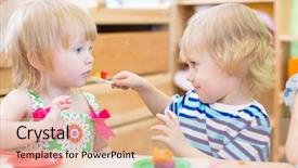 Presentation with kindergarten - Amazing slide deck having daycare center - two kids playing in kindergarten backdrop and a lemonade colored foreground