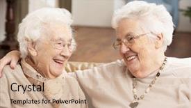  Presentation with senior care - Colorful theme enhanced with daycare center - two senior women friends backdrop and a coral colored foreground