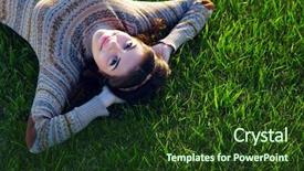  Presentation with green - Amazing presentation having daydreaming - portrait of a smiling woman backdrop and a tawny brown colored foreground