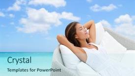  Presentation with sleeping - Cool new presentation design with daydreaming - sleeping woman relaxing lounging backdrop and a light blue colored foreground