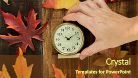  Presentation with saving - Presentation theme having daylight saving clocks fall back - old alarm clock between yellow background and a tawny brown colored foreground