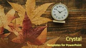  Presentation with old clock time antique - Presentation theme with daylight saving clocks fall back - old alarm clock between yellow background and a tawny brown colored foreground