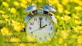  Presentation with saving - Audience pleasing presentation design consisting of daylight-saving-time-change-spring backdrop and a gold colored foreground